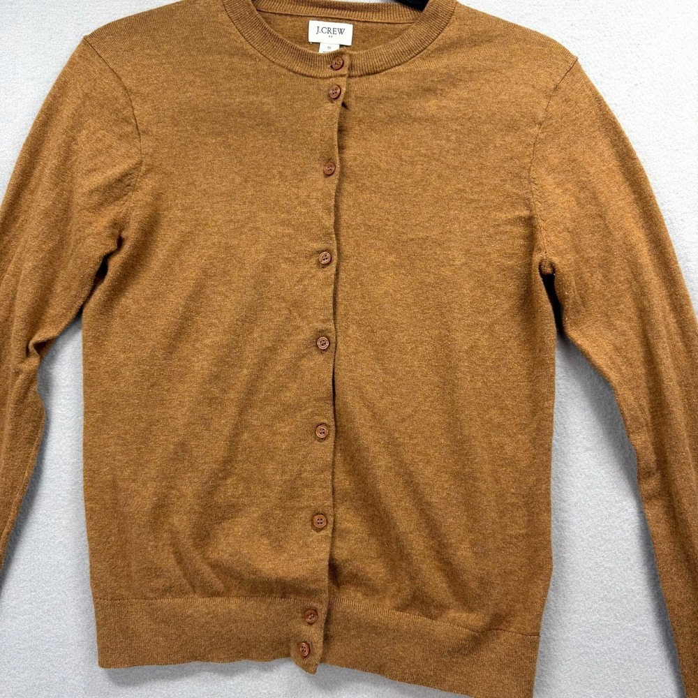 J.Crew Cardigan Sweater Womens Small Brown Tight Knit Cotton Button Front Casual - Picture 2 of 10